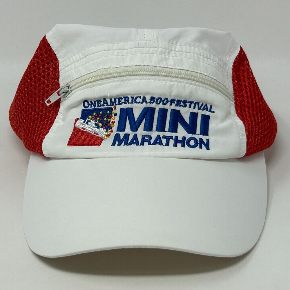 One America 500 Mini Marathon Runners Hat Baseball Cap White Pocket Strapback